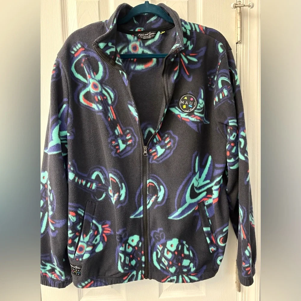 Vintage Maui and Sons Fleece Zip Jacket Abstract Print Size M